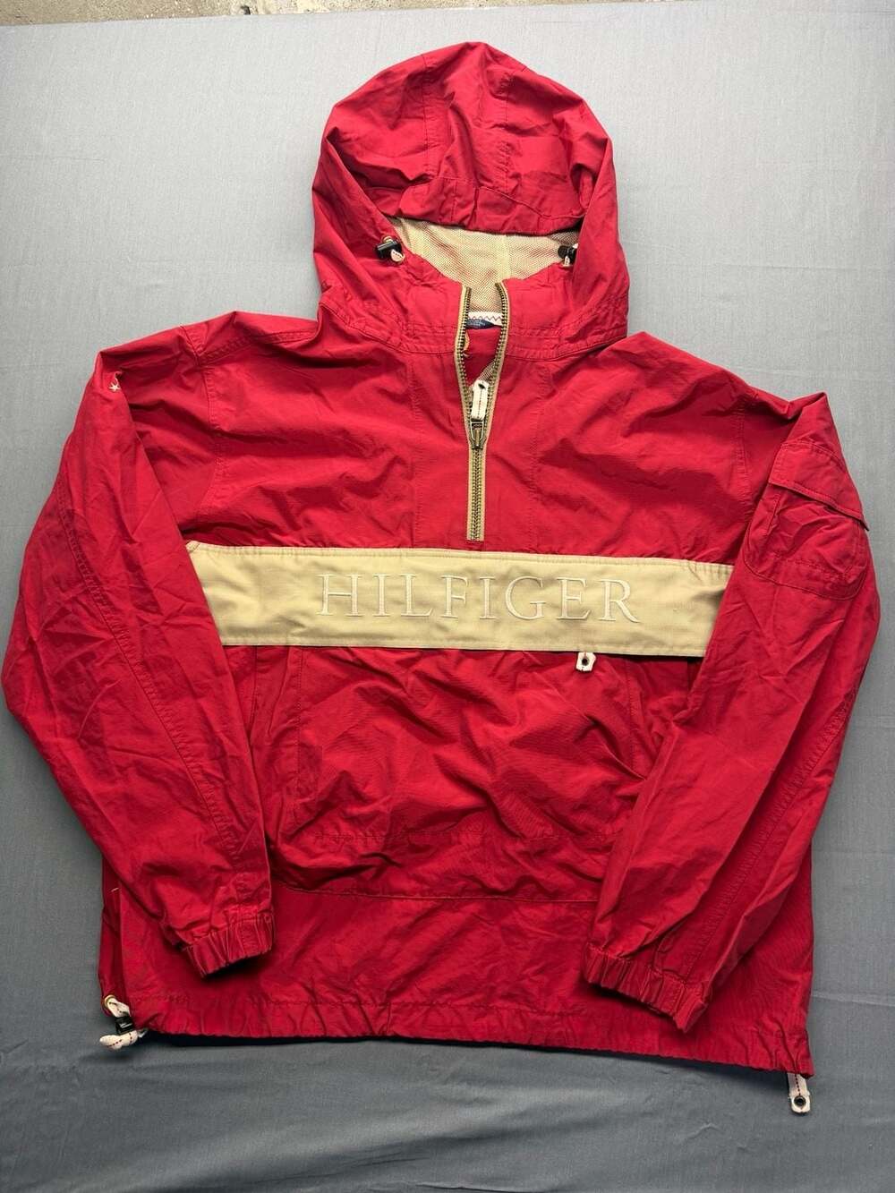 Tommy Hilfiger Red Half-Zip Hooded Windbreaker Jacket Size L